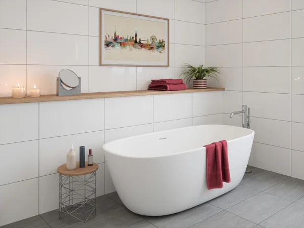White gloss ceramic bathroom wall tile