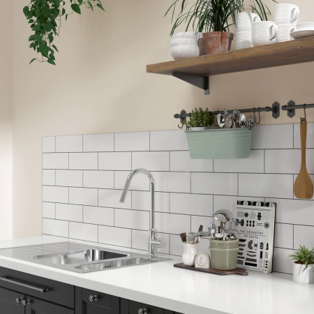 White Matt Bevelled Subway Wall Tile 100x300 (Code:02632)