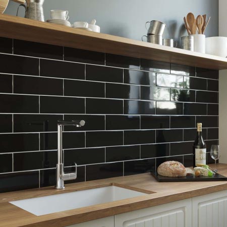 Black Gloss Subway Wall Tile 100x300 (Code:02795)