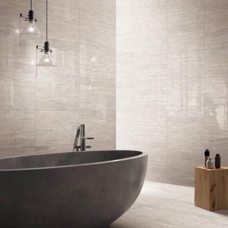 Travertina Ivory Gloss Travertine Look Tile 300x450 (Code:03105)