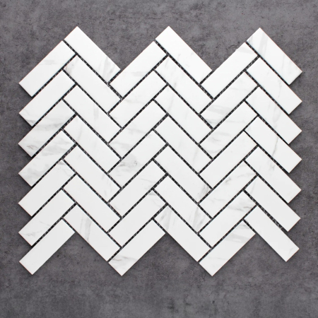 Carrara Matt Porcelain Mosaic Herringbone Tile 23x73x5mm (Code:03146)