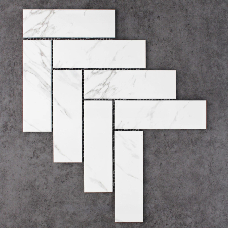 Carrara Matt Porcelain Mosaic Herringbone Tile 45x145x6 (Code:03148)