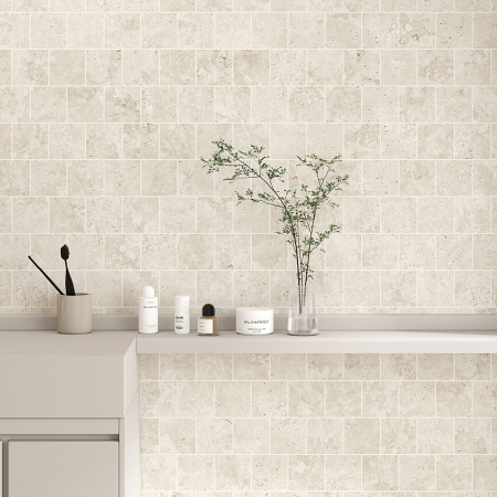 New Travertine Cross Cut Bianco External Cobblestone Tile 98x98 (Code:03134)