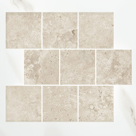 New Travertine Cross Cut Warm External Cobblestone Tile 98x98 (Code:03135)